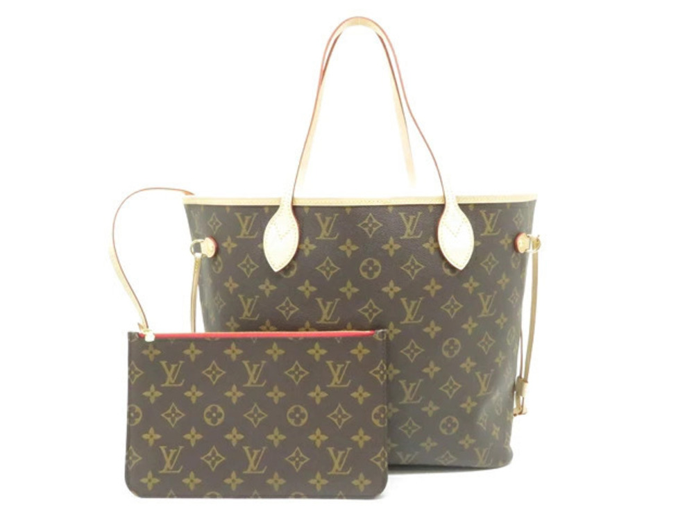 LOUIS VUITTON Neverfull Tote Bag Pouch Clutch Monogram Cerise Red